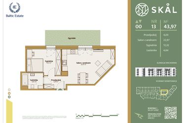Rzut - Mieszkanie na sprzedaż 2 pokoje o powierzchni 43,97 m² - numer M.13 w Skal
