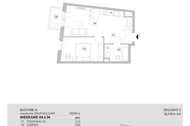 Rzut - Mieszkanie na sprzedaż 2 pokoje o powierzchni 42,07 m² - numer A4.6.34 w ATAL Ruczaj