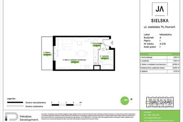 Rzut - Mieszkanie na sprzedaż 1 pokój o powierzchni 33,65 m² - numer A.2.18 w JA_SIELSKA V