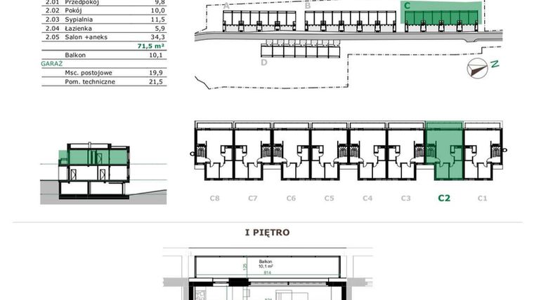 Rzut - Mieszkanie na sprzedaż 4 pokoje o powierzchni 71,5 m² - numer C.2.2 w Dębowe Zacisze
