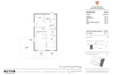 Rzut - Mieszkanie na sprzedaż 3 pokoje o powierzchni 51,66 m² - numer B2.02 w Kamienice Pruszczańskie