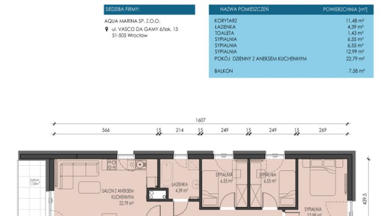 Rzut - Mieszkanie na sprzedaż 4 pokoje o powierzchni 66,18 m² - numer A16 w Apartamenty Aqua Marina