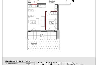 Rzut - Mieszkanie na sprzedaż 2 pokoje o powierzchni 50,46 m² - numer D1.3.0.3 w Nowy Targówek VI