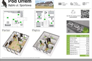 Rzut - Mieszkanie na sprzedaż 4 pokoje o powierzchni 65,31 m² - numer A2 w Pod Orłem