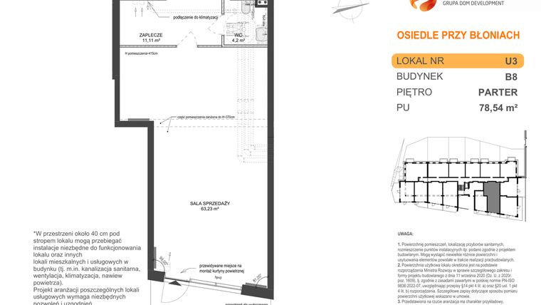 Rzut - Lokal użytkowy na sprzedaż 1 pokój o powierzchni 78,54 m² - numer U3 w Osiedle Przy Błoniach 3