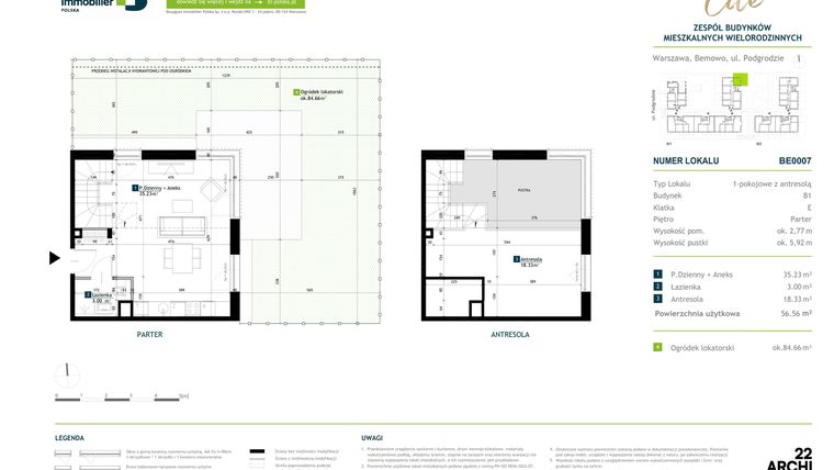 Rzut - Mieszkanie na sprzedaż 1 pokój o powierzchni 56,56 m² - numer BE0007 w Viva Cité