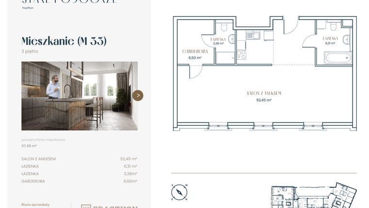 Rzut - Mieszkanie na sprzedaż 1 pokój o powierzchni 68,63 m² - numer M.33 w Stare Podgórze
