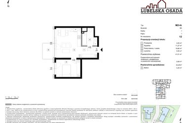 Rzut - Mieszkanie na sprzedaż 2 pokoje o powierzchni 42,2 m² - numer B5.12 w Lubelska Osada budynek B5