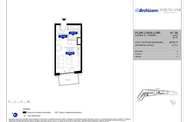 Rzut - Mieszkanie na sprzedaż 1 pokój o powierzchni 28,6 m² - numer A1.38 w Apartamenty Esencja II