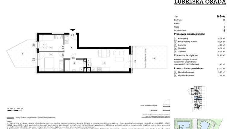 Rzut - Mieszkanie na sprzedaż 3 pokoje o powierzchni 52,2 m² - numer B6.5 w Lubelska Osada budynek B6