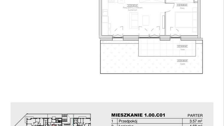 Rzut - Mieszkanie na sprzedaż 2 pokoje o powierzchni 40,95 m² - numer 1.00.C01 w Ogrody Andersa III