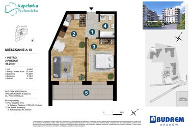 Rzut - Mieszkanie na sprzedaż 2 pokoje o powierzchni 46,25 m² - numer A.10 w Kapelanka-Pychowicka Etap III