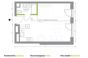 Rzut - Mieszkanie na sprzedaż 1 pokój o powierzchni 40,35 m² - numer A.0.1 w Jesionowa Vita
