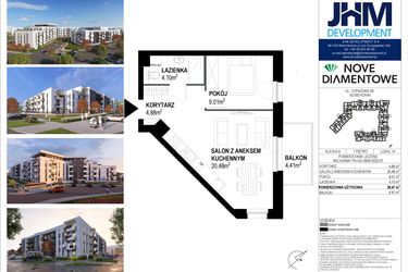 Rzut - Mieszkanie na sprzedaż 2 pokoje o powierzchni 38,42 m² - numer 14 w Nove Diamentowe