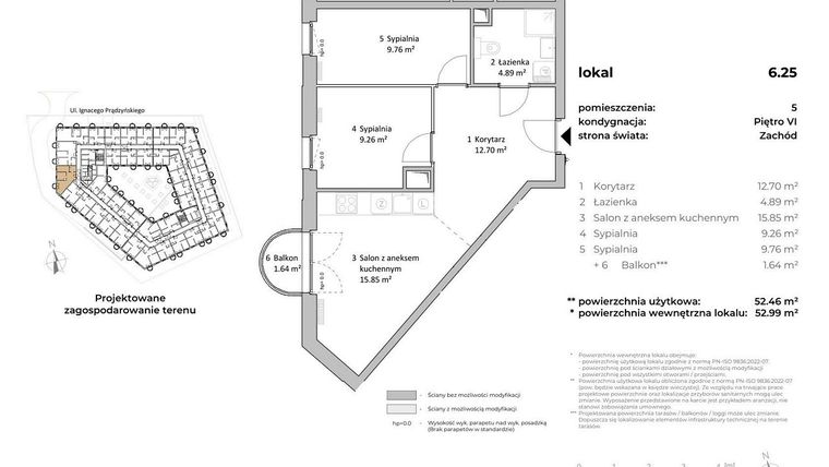 Rzut - Mieszkanie na sprzedaż 3 pokoje o powierzchni 52,56 m² - numer 6.25 w OVAL SKY
