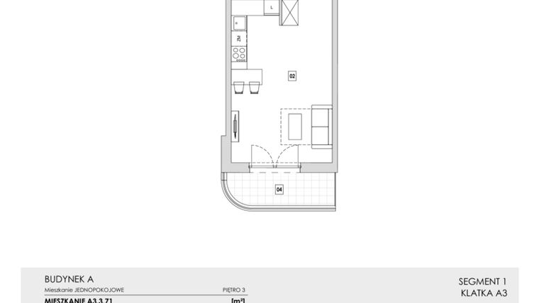 Rzut - Mieszkanie na sprzedaż 1 pokój o powierzchni 33,64 m² - numer A3.3.71 w Zakole Wisły