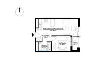Rzut - Mieszkanie na sprzedaż 2 pokoje o powierzchni 41,19 m² - numer M14 w KrakoVska etap 2