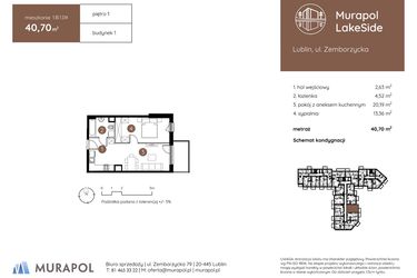 Rzut - Mieszkanie na sprzedaż 2 pokoje o powierzchni 40,7 m² - numer 1.B.1.04 w Murapol LakeSide
