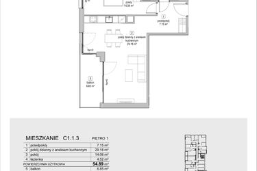Rzut - Mieszkanie na sprzedaż 2 pokoje o powierzchni 55,05 m² - numer C1.1.3 w ATAL Symbioza IB