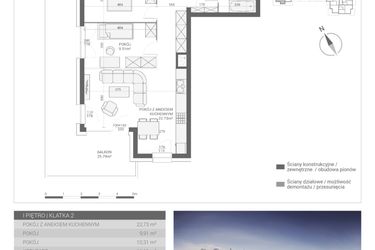 Rzut - Mieszkanie na sprzedaż 3 pokoje o powierzchni 58,08 m² - numer M32 w Apartamenty Przystań bud. F