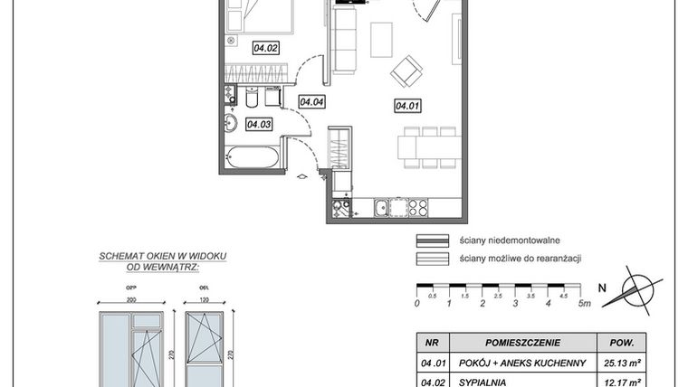 Rzut - Mieszkanie na sprzedaż 2 pokoje o powierzchni 45,51 m² - numer 9.A.04 w Nowe Południe bud. 9