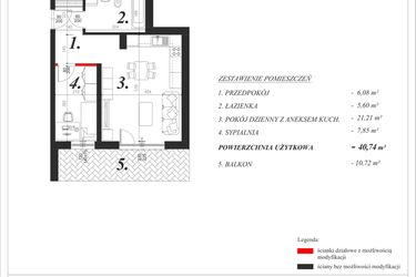 Rzut - Mieszkanie na sprzedaż 2 pokoje o powierzchni 40,74 m² - numer 7 w Enklawa Milanówek