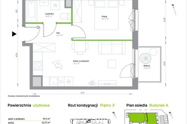 Rzut - Mieszkanie na sprzedaż 2 pokoje o powierzchni 39,07 m² - numer A/3/50 w Krakowska Vita
