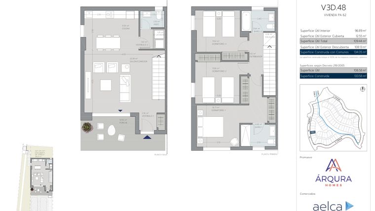 Rzut - Dom na sprzedaż 3 pokoje o powierzchni 119 m² - numer V62 w Alya Mijas 2 - Mijas