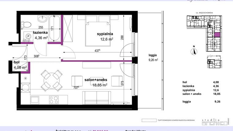 Rzut - Mieszkanie na sprzedaż 2 pokoje o powierzchni 39,89 m² - numer 67 w Wojciechowska Square
