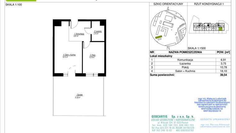 Rzut - Mieszkanie na sprzedaż 2 pokoje o powierzchni 39,54 m² - numer 10D/2 w Jasielska 8C etap II