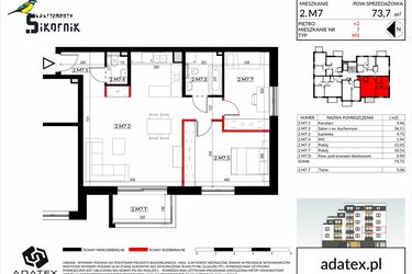 Rzut - Mieszkanie na sprzedaż 3 pokoje o powierzchni 73,72 m² - numer 2.M7 w Apartamenty Sikornik - etap II