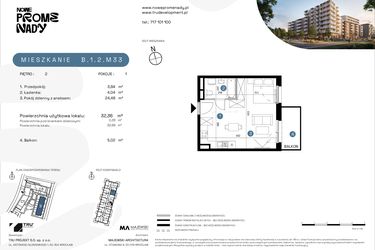 Rzut - Mieszkanie na sprzedaż 1 pokój o powierzchni 32,36 m² - numer B.1.2.M33 w Nowe Promenady etap II
