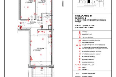 Rzut - Mieszkanie na sprzedaż 3 pokoje o powierzchni 56,71 m² - numer 4.31 w Osiedle 4 Pory Roku - Etap VII
