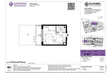Rzut - Mieszkanie na sprzedaż 1 pokój o powierzchni 30,38 m² - numer C-03 w Szerokie Residence