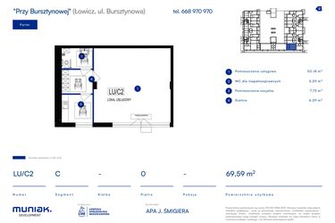 Rzut - Lokal użytkowy na sprzedaż 4 pokoje o powierzchni 69,59 m² - numer LU/C2 w Przy Bursztynowej