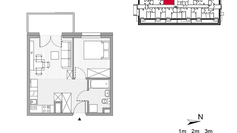 Rzut - Mieszkanie na sprzedaż 2 pokoje o powierzchni 33,22 m² - numer 11 w ul. Powstańców/os. Piastów bud. F