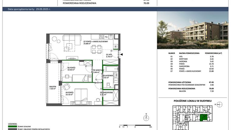 Rzut - Mieszkanie na sprzedaż 3 pokoje o powierzchni 67,43 m² - numer B-26 w Hillence etap 2