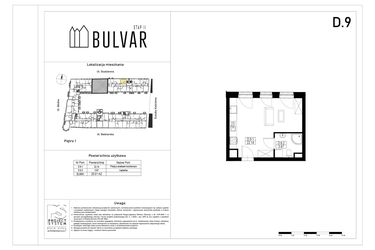 Rzut - Mieszkanie na sprzedaż 1 pokój o powierzchni 26,01 m² - numer D9 w Bulvar etap II