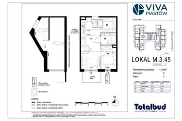 Rzut - Mieszkanie na sprzedaż 2 pokoje o powierzchni 41,08 m² - numer M.3.45 w Viva Piastów