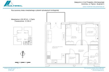 Rzut - Mieszkanie na sprzedaż 3 pokoje o powierzchni 51,56 m² - numer 38A w Dominów Rynek