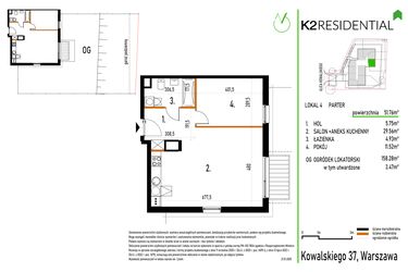 Rzut - Mieszkanie na sprzedaż 2 pokoje o powierzchni 51,76 m² - numer 4 w Kowalskiego 37