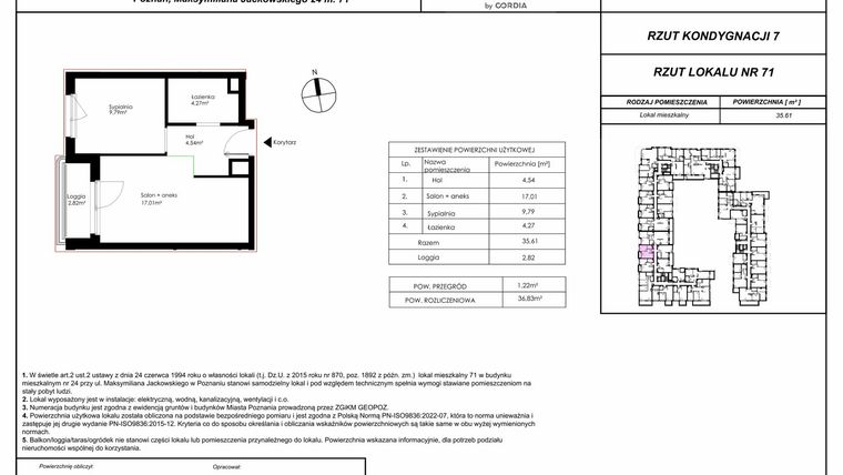 Rzut - Mieszkanie na sprzedaż 2 pokoje o powierzchni 36,83 m² - numer 71 w Modena I