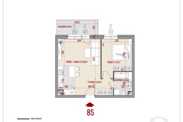 Rzut - Mieszkanie na sprzedaż 2 pokoje o powierzchni 44,73 m² - numer 85 w Zalesie