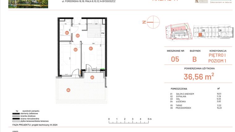 Rzut - Mieszkanie na sprzedaż 2 pokoje o powierzchni 36,56 m² - numer 12.5 w Osiedle Nowe Horyzonty etap III