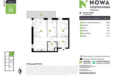 Rzut - Mieszkanie na sprzedaż 3 pokoje o powierzchni 67,86 m² - numer E25 w Nowa Częstochowa Małopolska etap II
