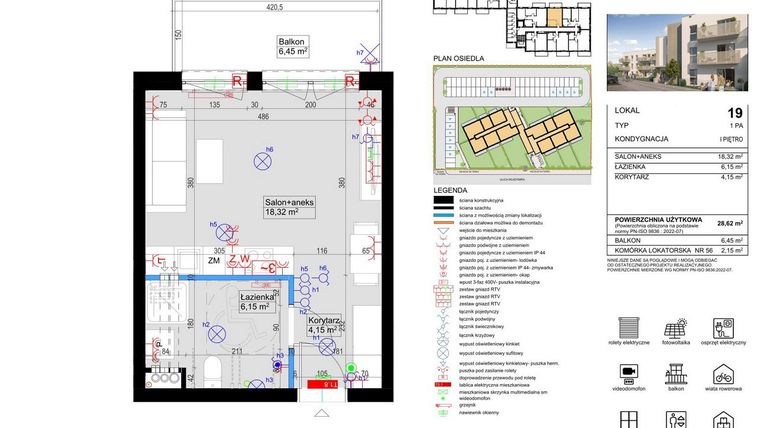 Rzut - Mieszkanie na sprzedaż 1 pokój o powierzchni 28,62 m² - numer 19 w Harmony Antoninek