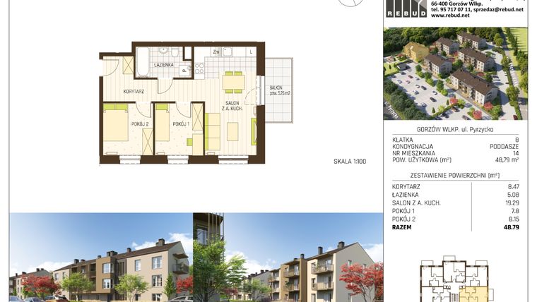 Rzut - Mieszkanie na sprzedaż 3 pokoje o powierzchni 48,79 m² - numer B3-K8-P2-M14 w Stargardzka