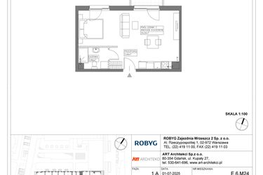 Rzut - Mieszkanie na sprzedaż 1 pokój o powierzchni 36,43 m² - numer E.6M24 w Nowa Wałowa bud. E