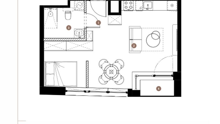 Rzut - Mieszkanie na sprzedaż 1 pokój o powierzchni 37,14 m² - numer LM.01.08.08 w Katowicka Residence