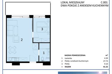 Rzut - Mieszkanie na sprzedaż 2 pokoje o powierzchni 41,22 m² - numer C.001 w Perłowa Przystań - Sianożęty - etap III